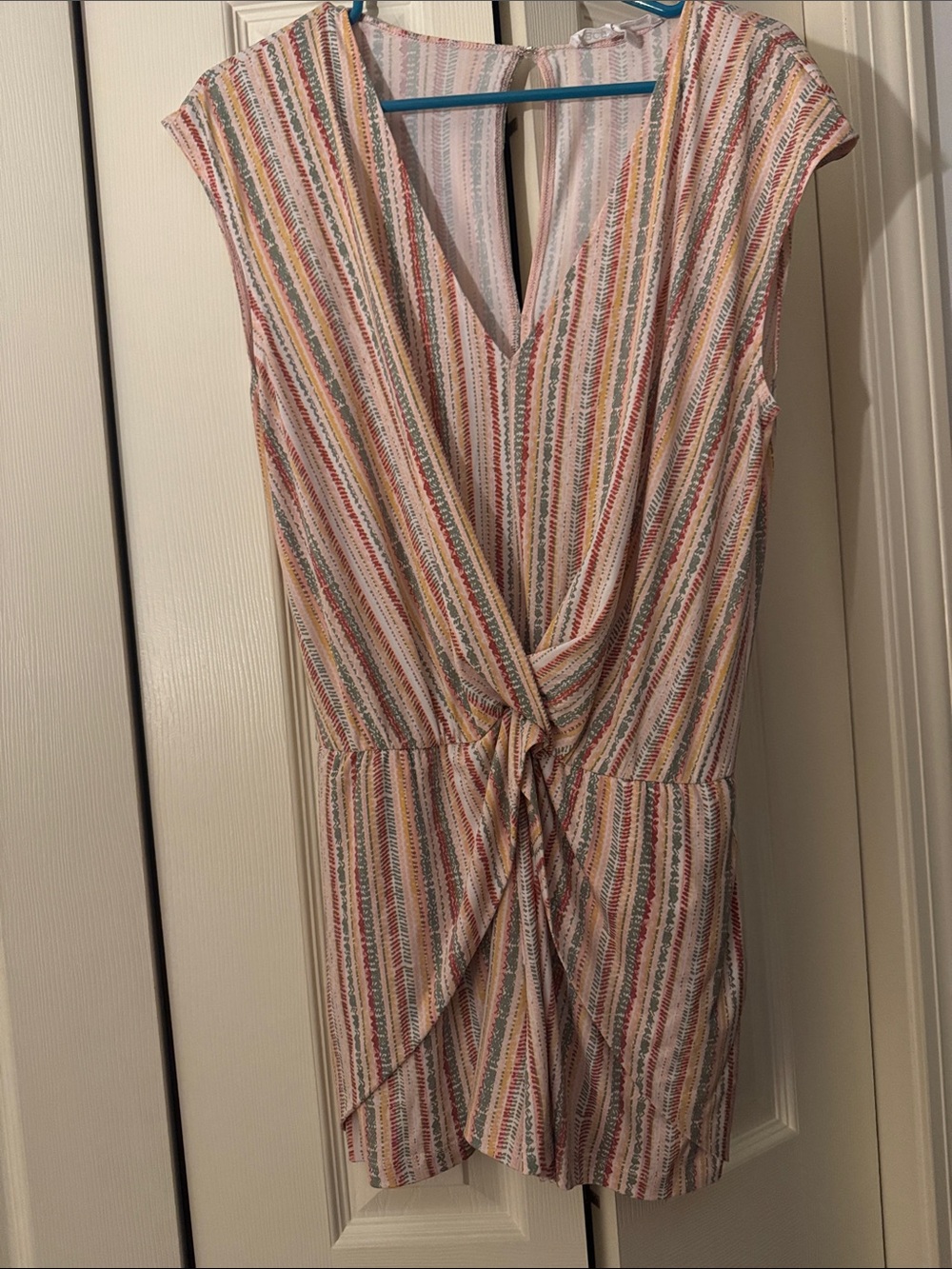 BCBGeneration Multicolor Striped Tie-Front Romper